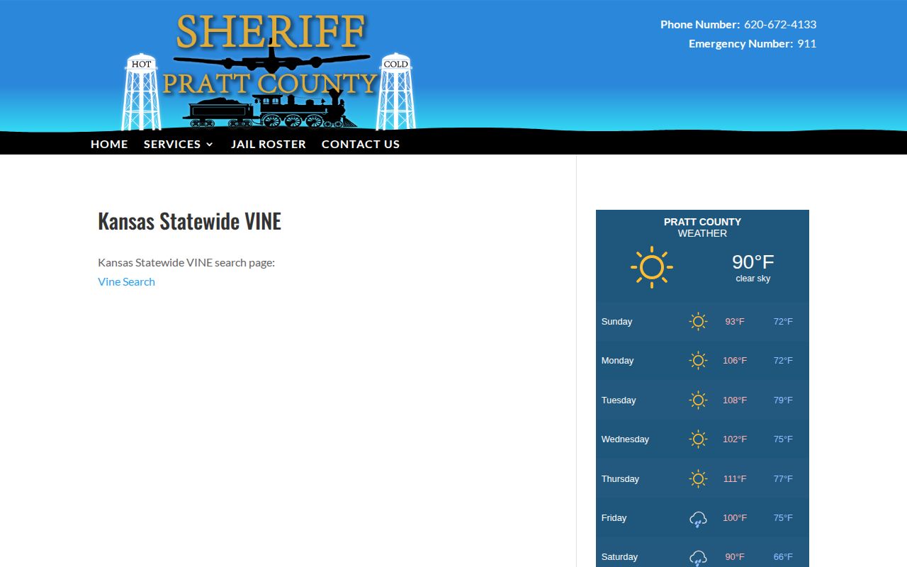 Pratt County Detention Facility release alert directions through Kansas VINE